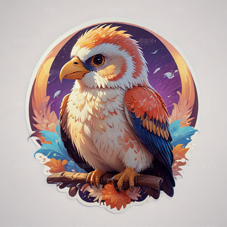 彩色插画风格蓝色鹦鹉图图片
