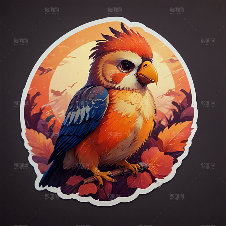 彩色插画风格蓝色鹦鹉图图片