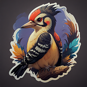 色彩鲜艳啄木鸟插画图片