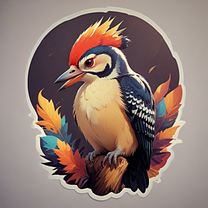 色彩鲜艳啄木鸟插画图片