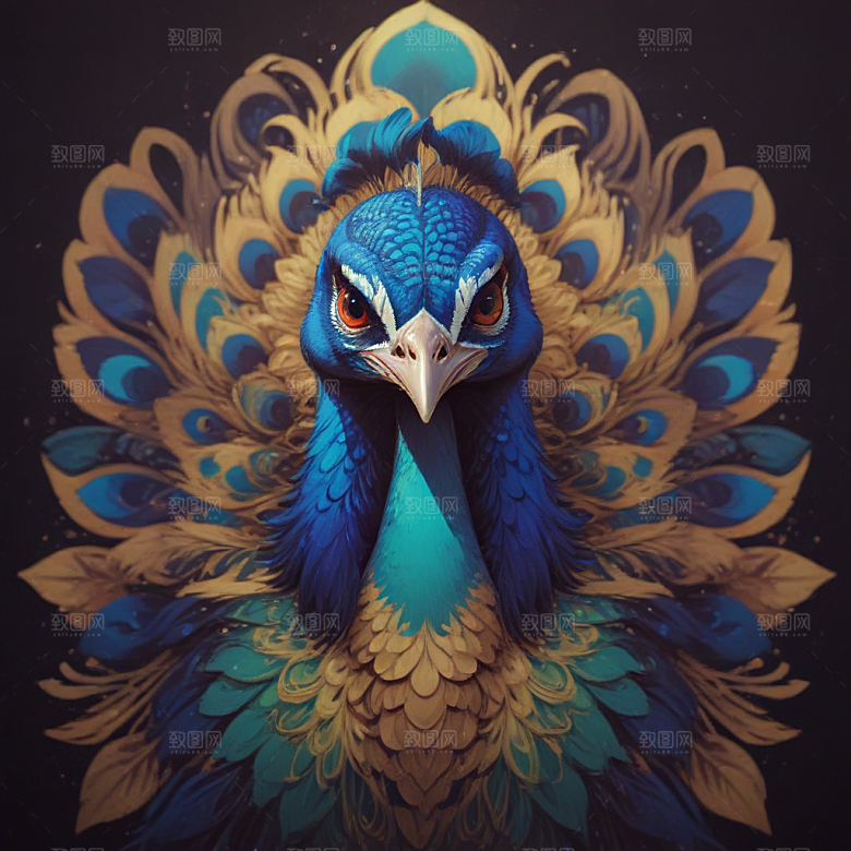 色彩斑斓孔雀插画图片