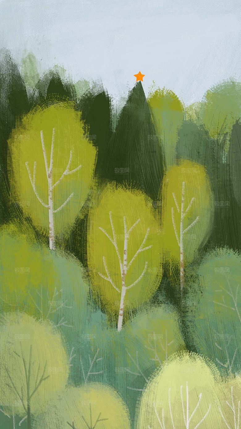 手绘插画风景素材背景