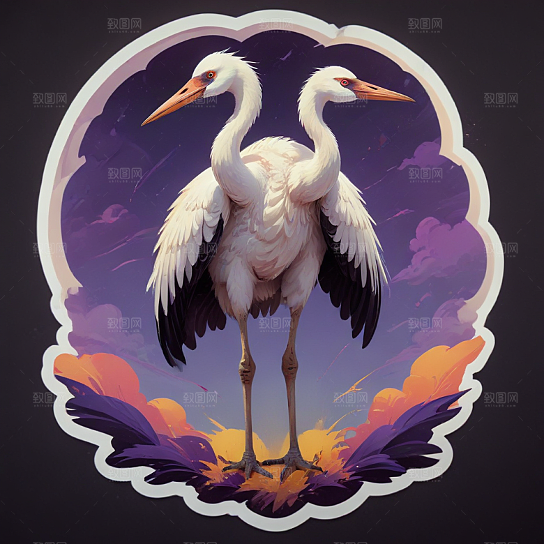 色彩鲜艳的孔雀插画图片