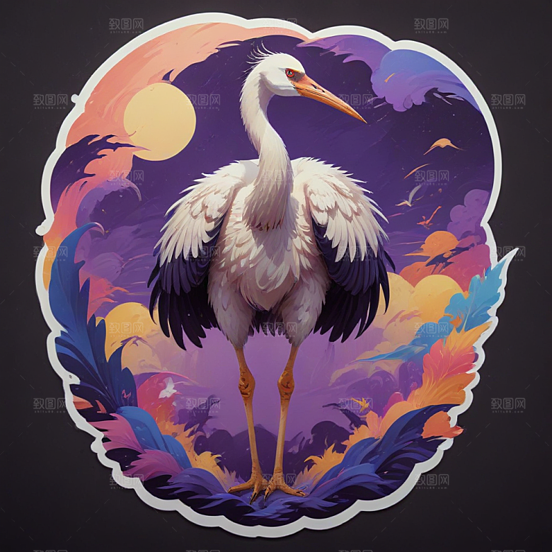 色彩鲜艳的孔雀插画图片