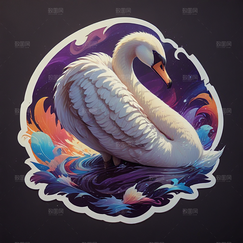 优雅天鹅插画展现梦幻华丽场景图片