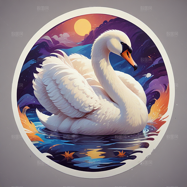 优雅天鹅插画展现梦幻华丽场景图片