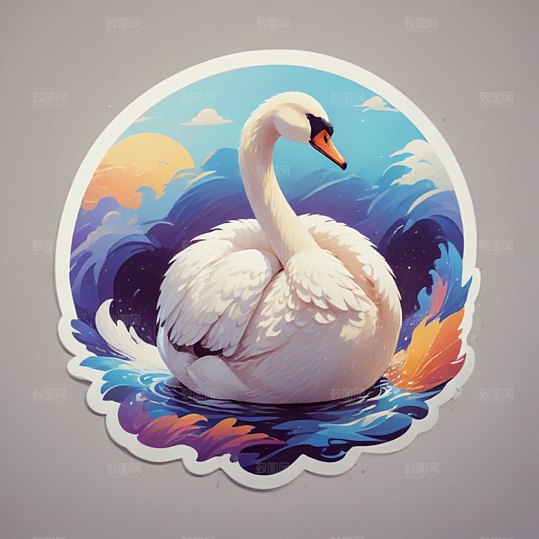 优雅天鹅插画展现梦幻华丽场景图片