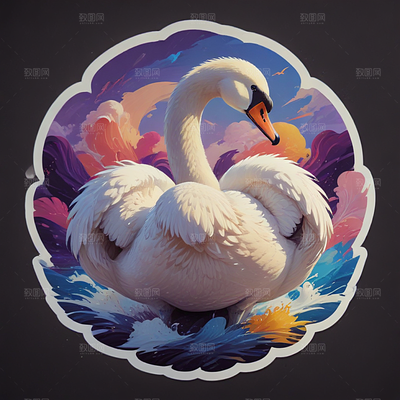 优雅天鹅插画展现梦幻华丽场景图片