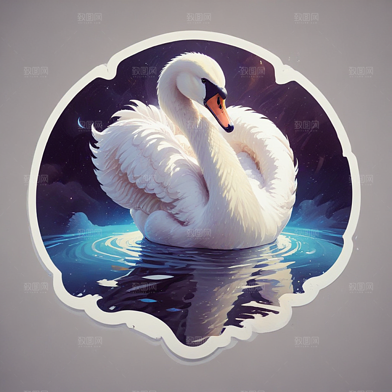 优雅天鹅插画展现梦幻华丽场景图片