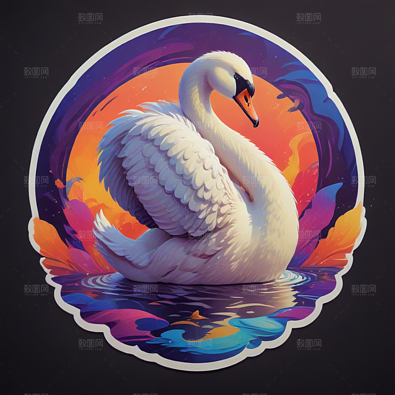 优雅天鹅插画展现梦幻华丽场景图片