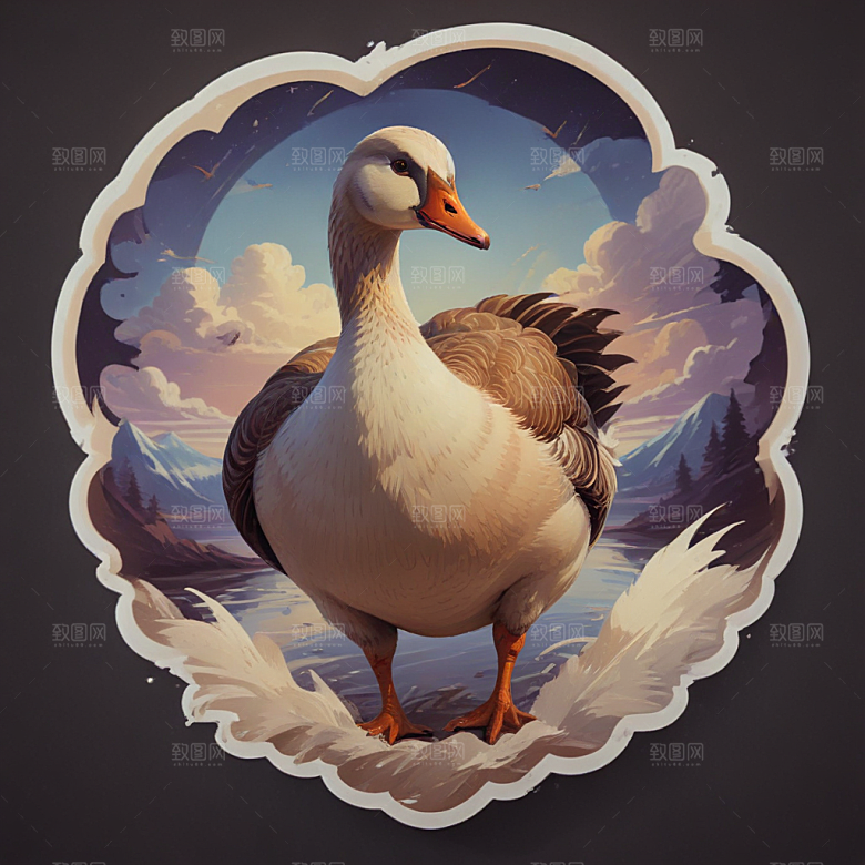 阳光鹅骄傲站立插画图片