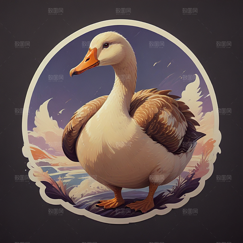 阳光鹅骄傲站立插画图片