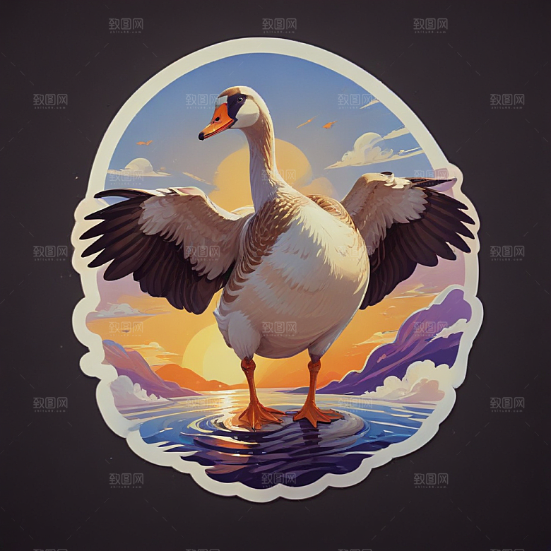 阳光鹅骄傲站立插画图片