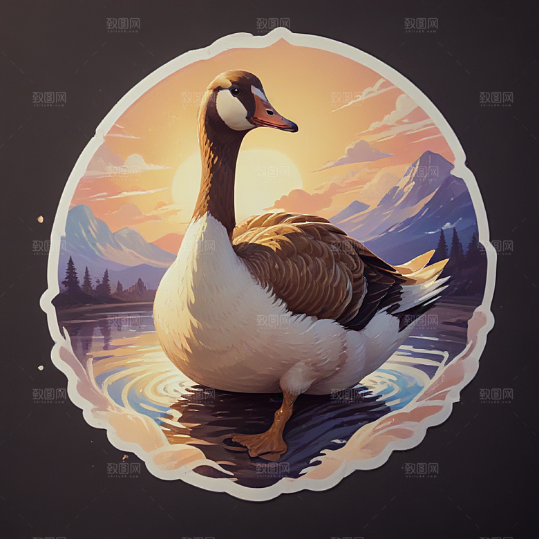 阳光鹅骄傲站立插画图片