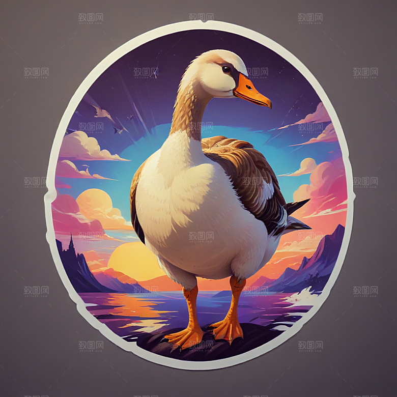 阳光鹅骄傲站立插画图片