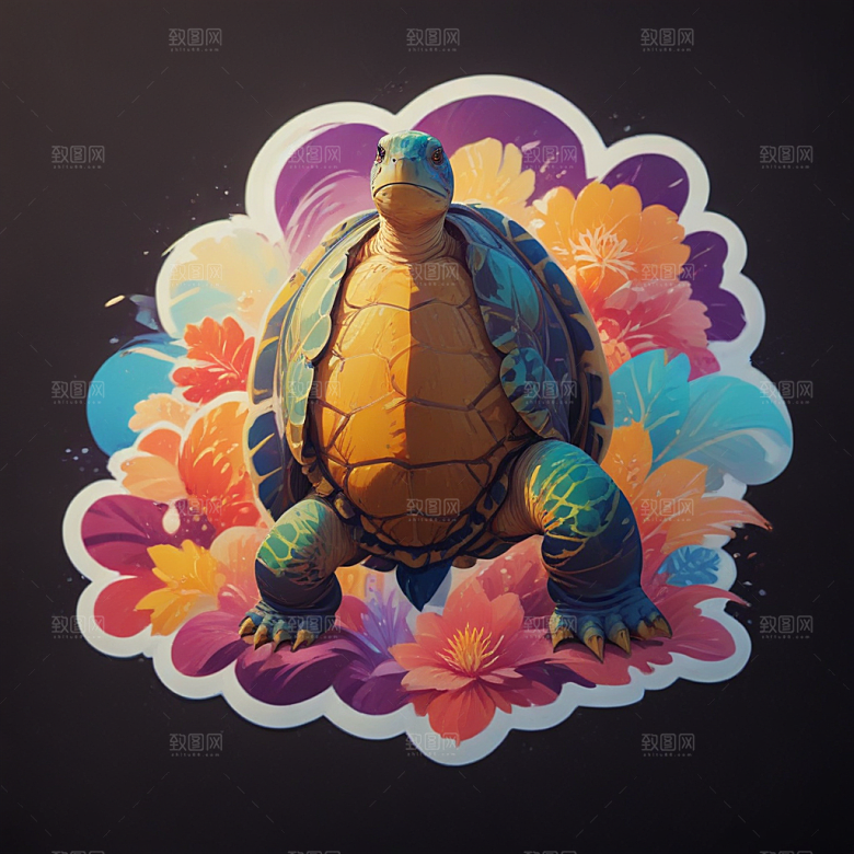 色彩斑斓乌龟插画图片