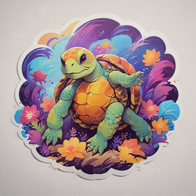 色彩斑斓乌龟插画图片
