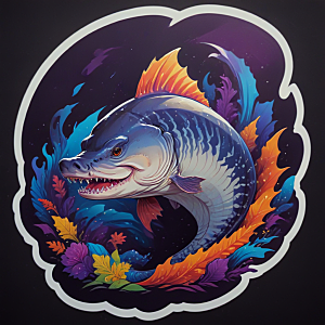鲜艳色彩鲟鱼插画圆形构图图片