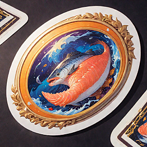 传统风格彩色鲑鱼圆形构图插画图片