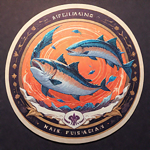传统风格彩色鲑鱼圆形构图插画图片