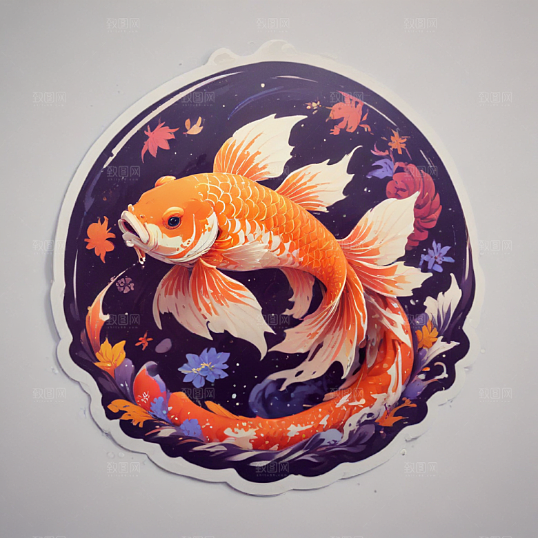 绚丽色彩3D渲染锦鲤插画图片
