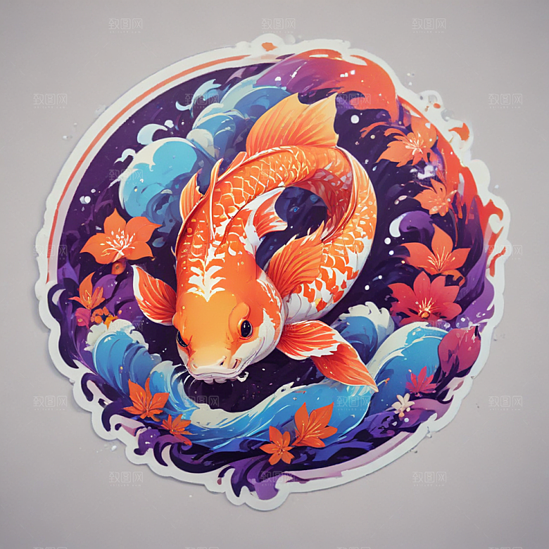 绚丽色彩3D渲染锦鲤插画图片