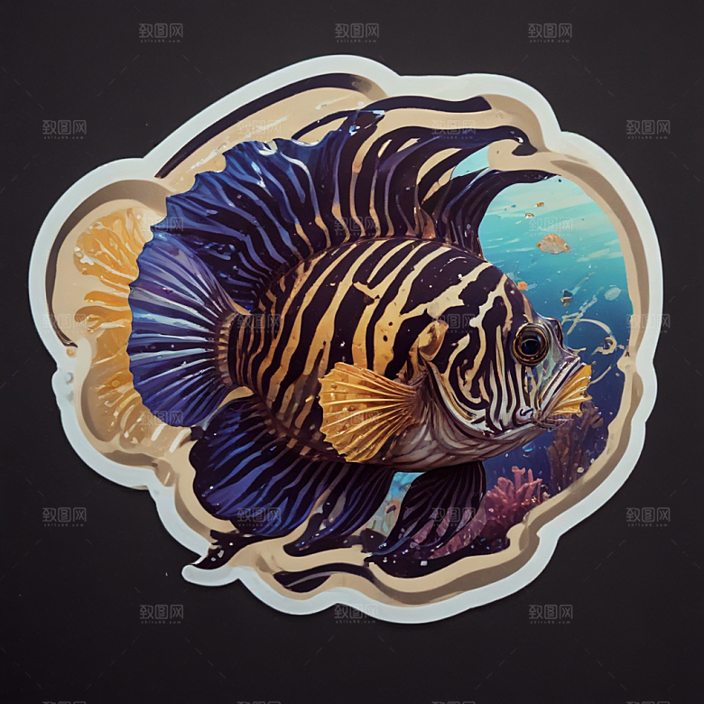 现代风格鲜明色彩鲜艳斑马鱼插画图片