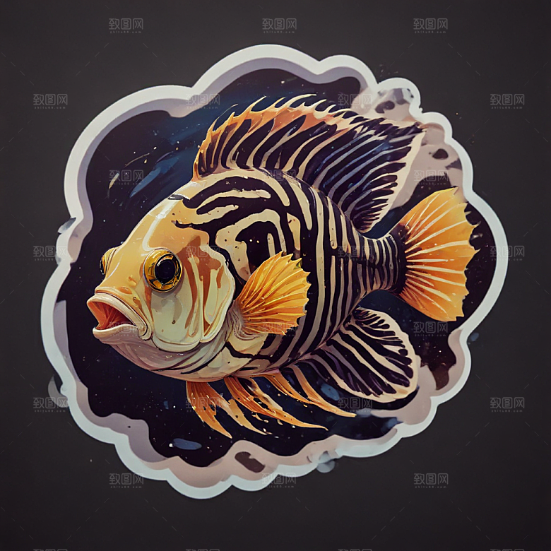 现代风格鲜明色彩鲜艳斑马鱼插画图片