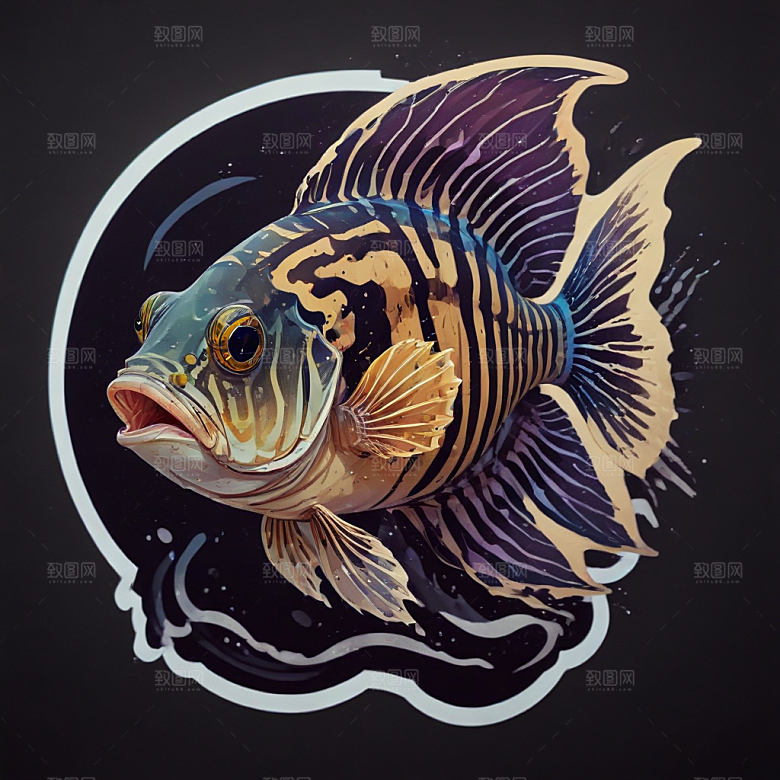 现代风格鲜明色彩鲜艳斑马鱼插画图片