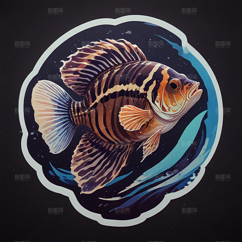 现代风格鲜明色彩鲜艳斑马鱼插画图片
