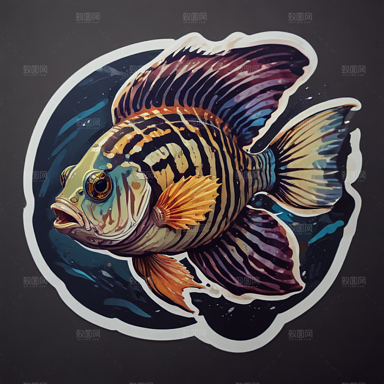 现代风格鲜明色彩鲜艳斑马鱼插画图片