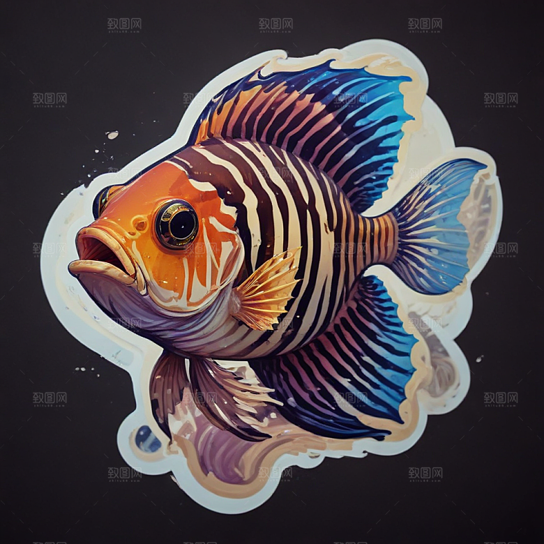 现代风格鲜明色彩鲜艳斑马鱼插画图片
