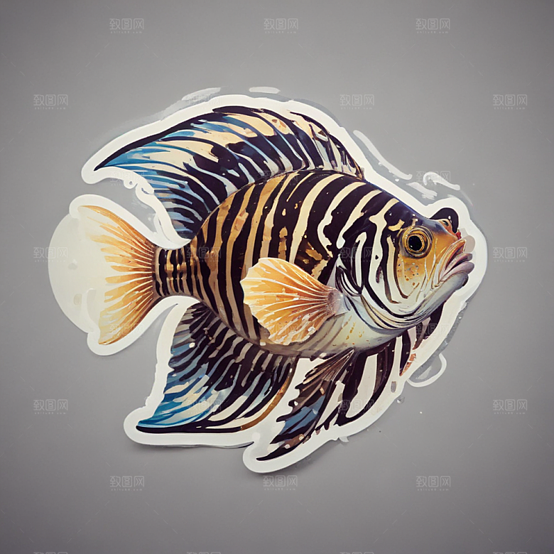 现代风格鲜明色彩鲜艳斑马鱼插画图片