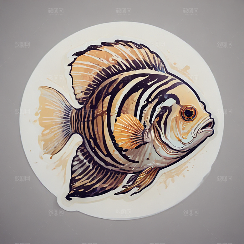 现代风格鲜明色彩鲜艳斑马鱼插画图片