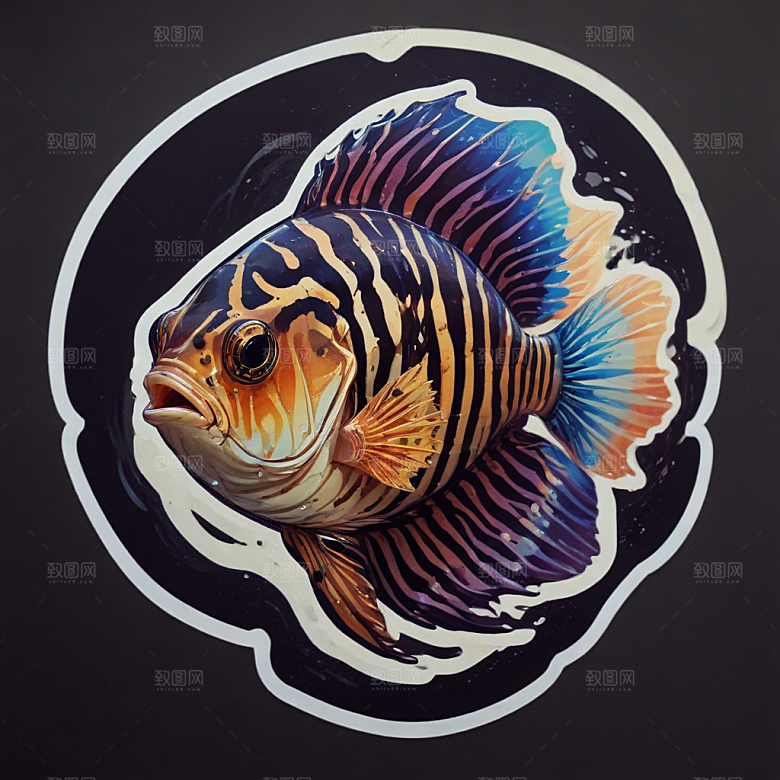 现代风格鲜明色彩鲜艳斑马鱼插画图片
