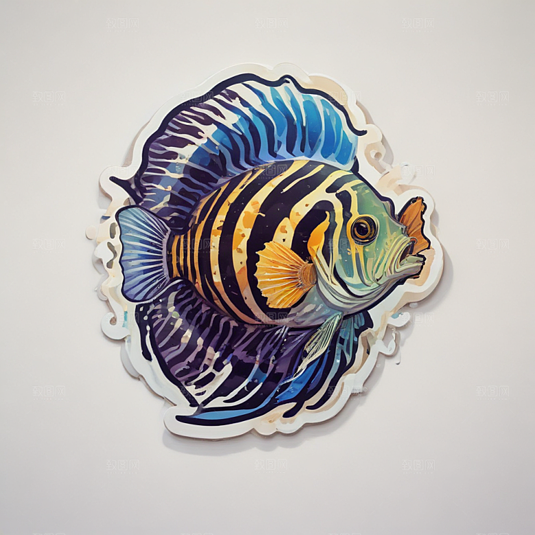 现代风格鲜明色彩鲜艳斑马鱼插画图片