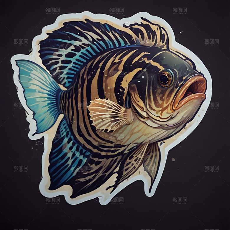 现代风格鲜明色彩鲜艳斑马鱼插画图片