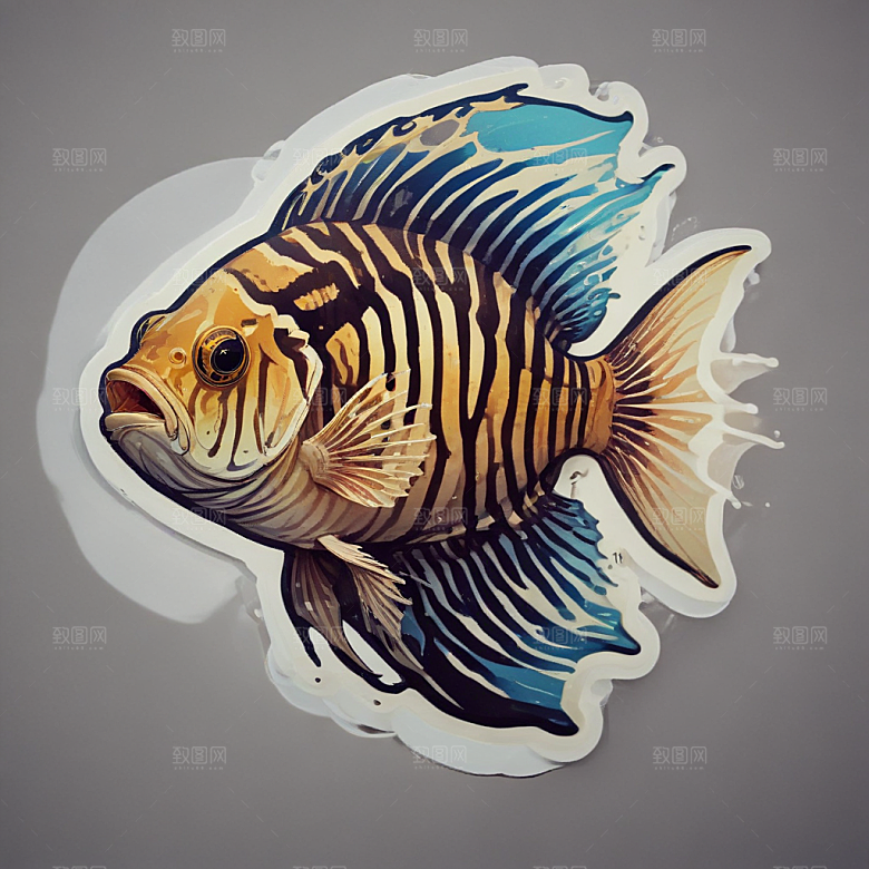 现代风格鲜明色彩鲜艳斑马鱼插画图片