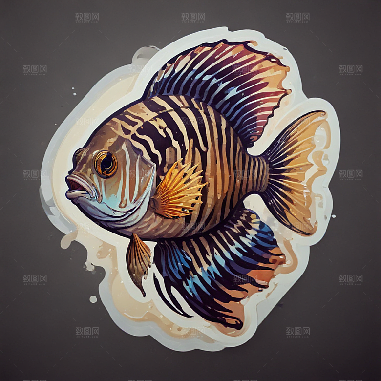 现代风格鲜明色彩鲜艳斑马鱼插画图片