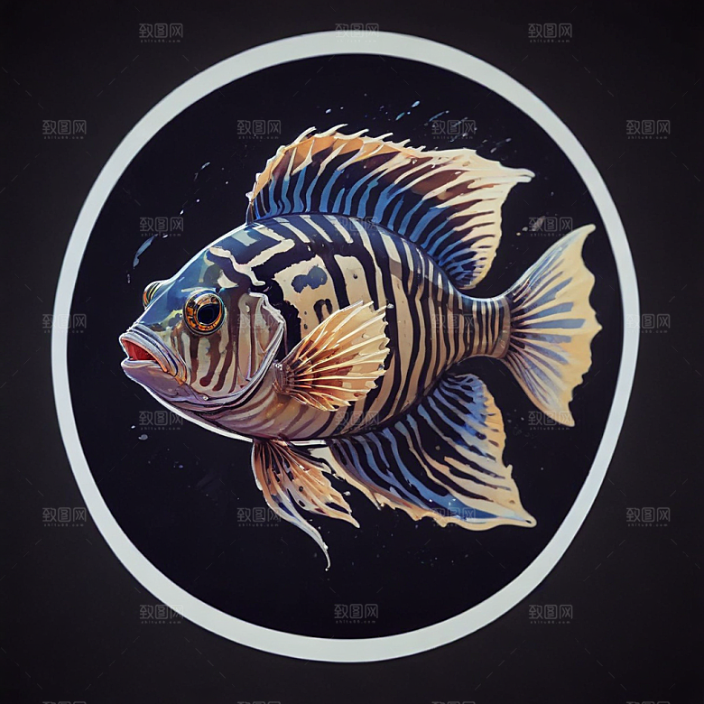 现代风格鲜明色彩鲜艳斑马鱼插画图片