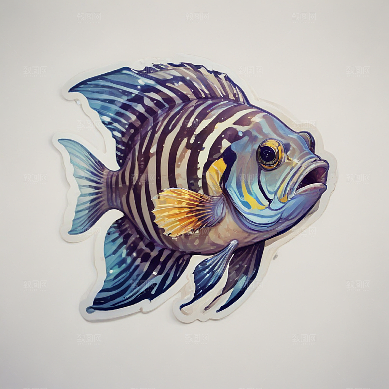 现代风格鲜明色彩鲜艳斑马鱼插画图片