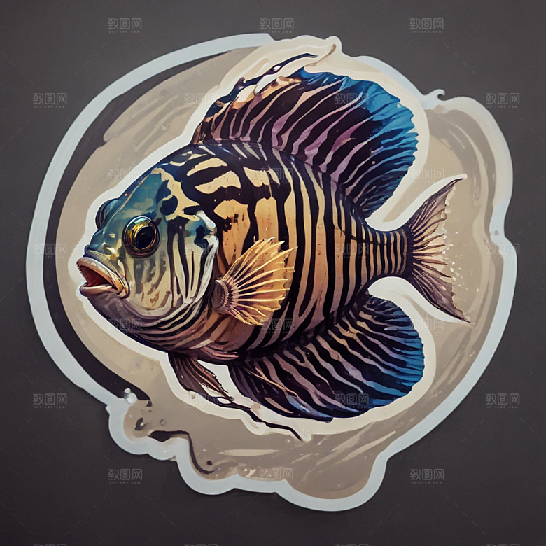 现代风格鲜明色彩鲜艳斑马鱼插画图片