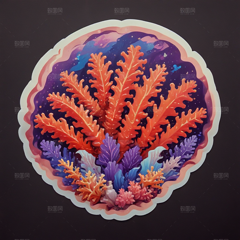 鲜艳色彩3D渲染珊瑚插画图片