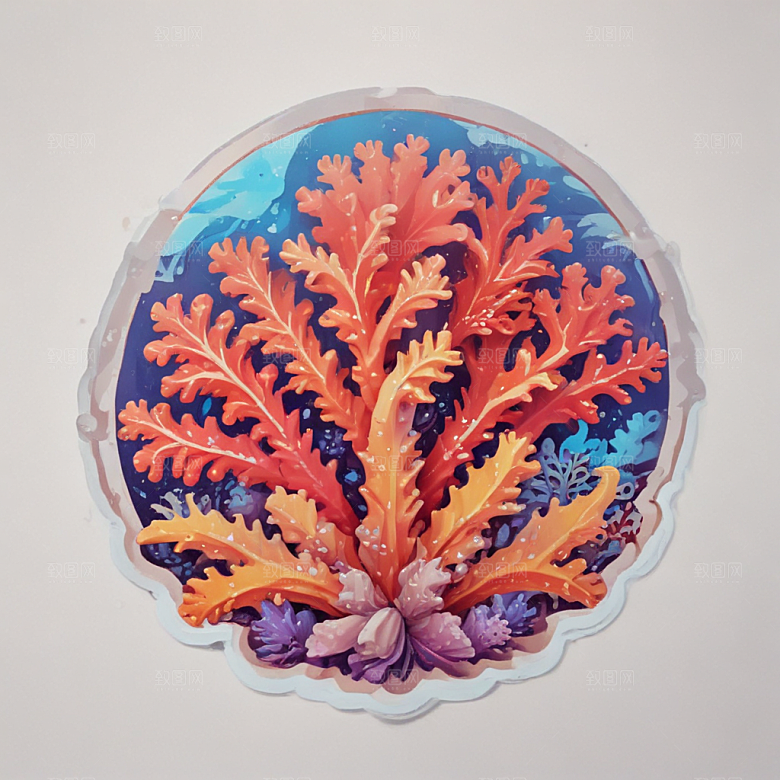 鲜艳色彩3D渲染珊瑚插画图片