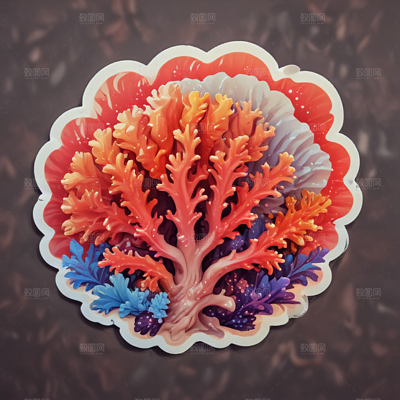 鲜艳色彩3D渲染珊瑚插画图片
