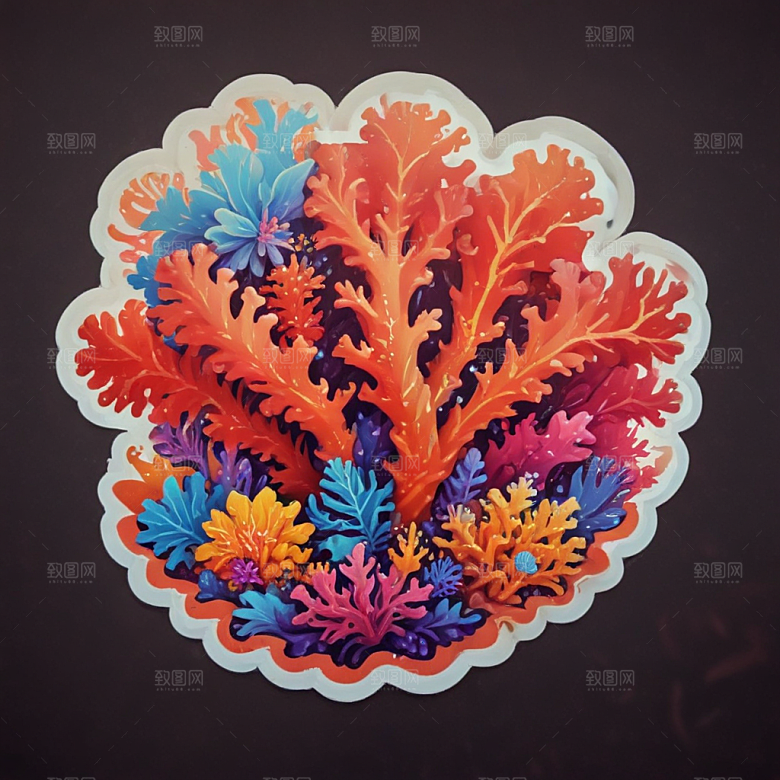 鲜艳色彩3D渲染珊瑚插画图片
