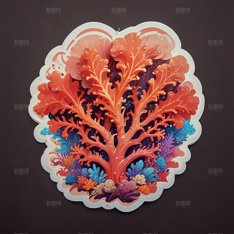 鲜艳色彩3D渲染珊瑚插画图片