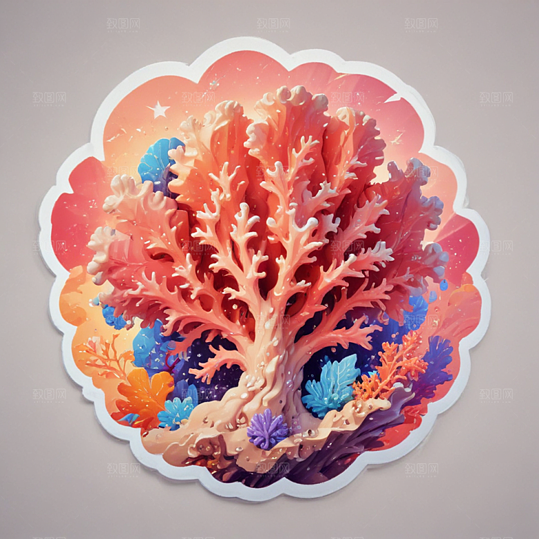 鲜艳色彩3D渲染珊瑚插画图片