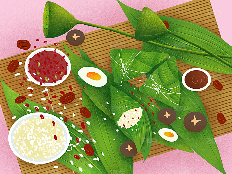卡通手绘创意端午节插画