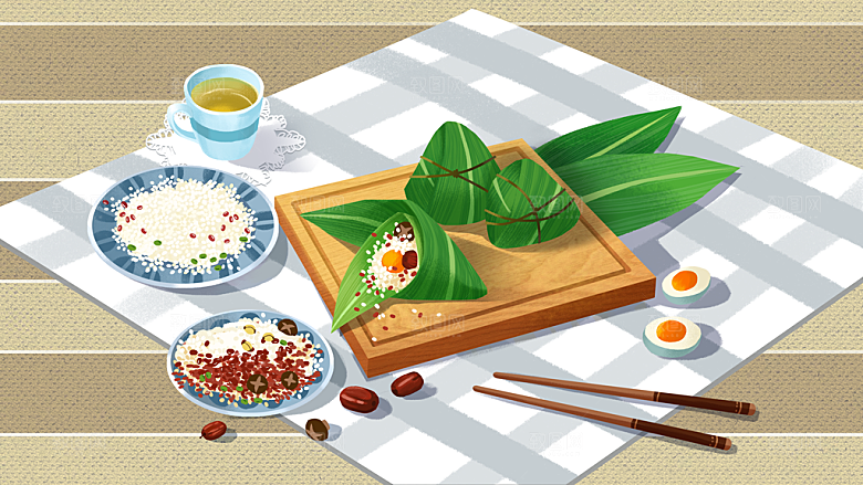 卡通手绘创意端午节插画